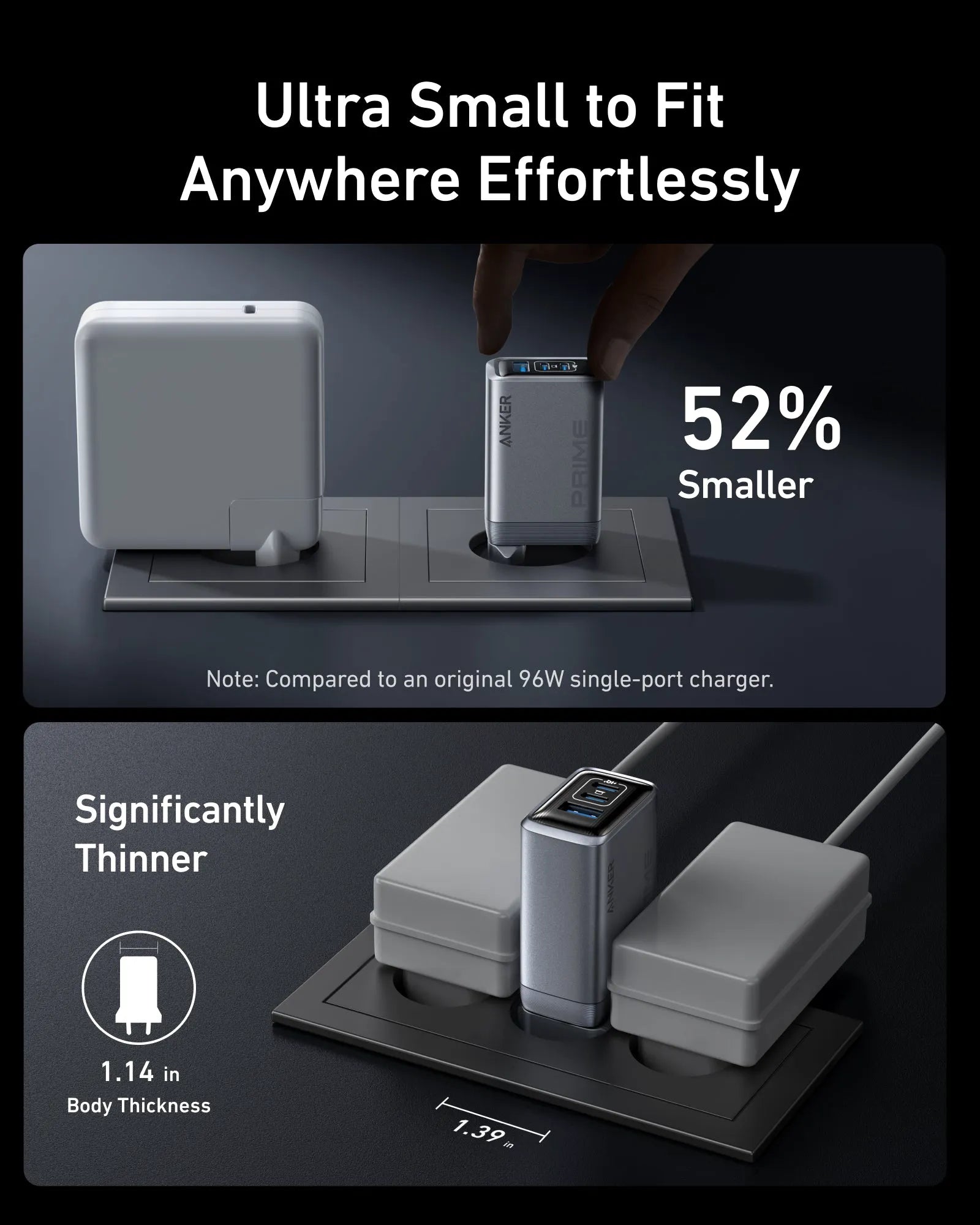 Anker Prime Charger (100W, 3 Ports, GaN) and Anker USB-C to USB-C Cable (240W, Recycled Braided)