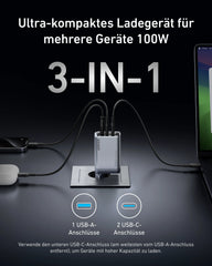 Anker Prime Charger (100W, 3 Ports, GaN) + Anker Prime USB-C to USB-C Cable (240W, Upcycled Braided Design)
