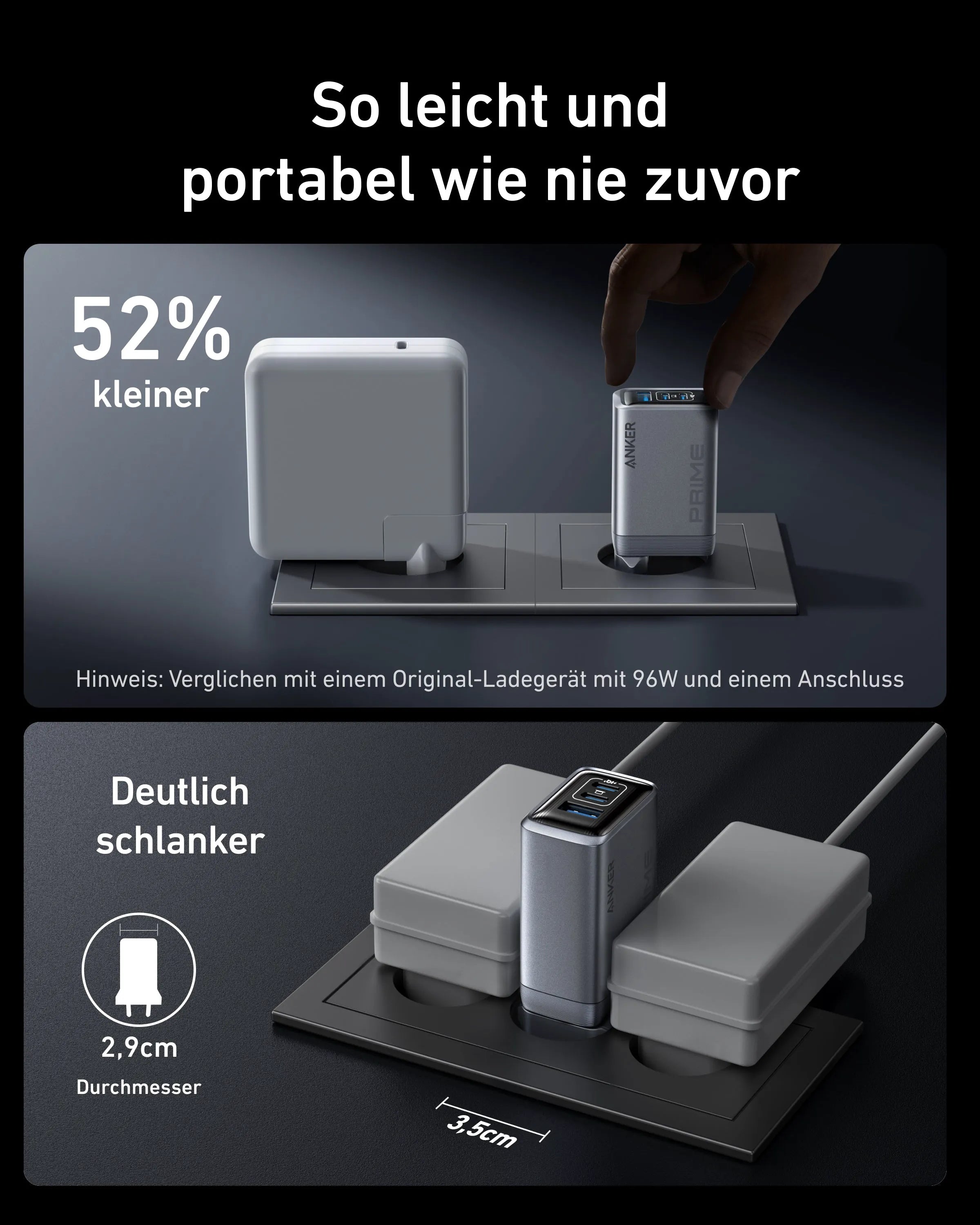 Anker Prime Charger (100W, 3 Ports, GaN) + Anker Prime USB-C to USB-C Cable (240W, Upcycled Braided Design)
