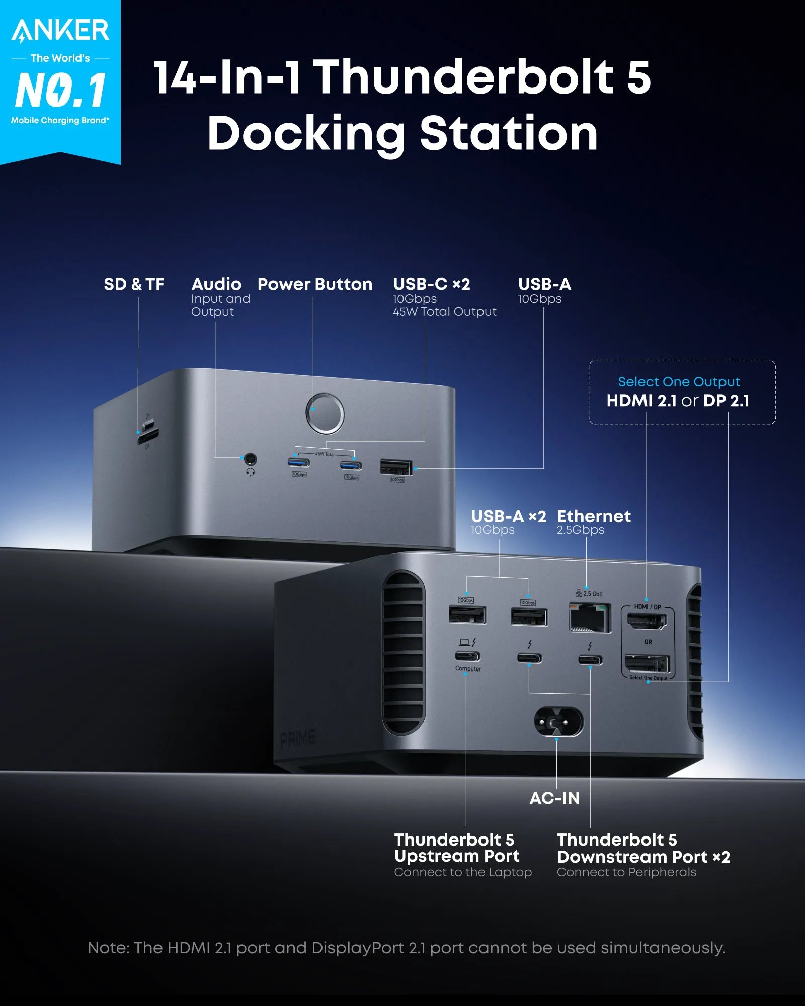 Anker Prime TB5 Docking Station with USB-C Cable