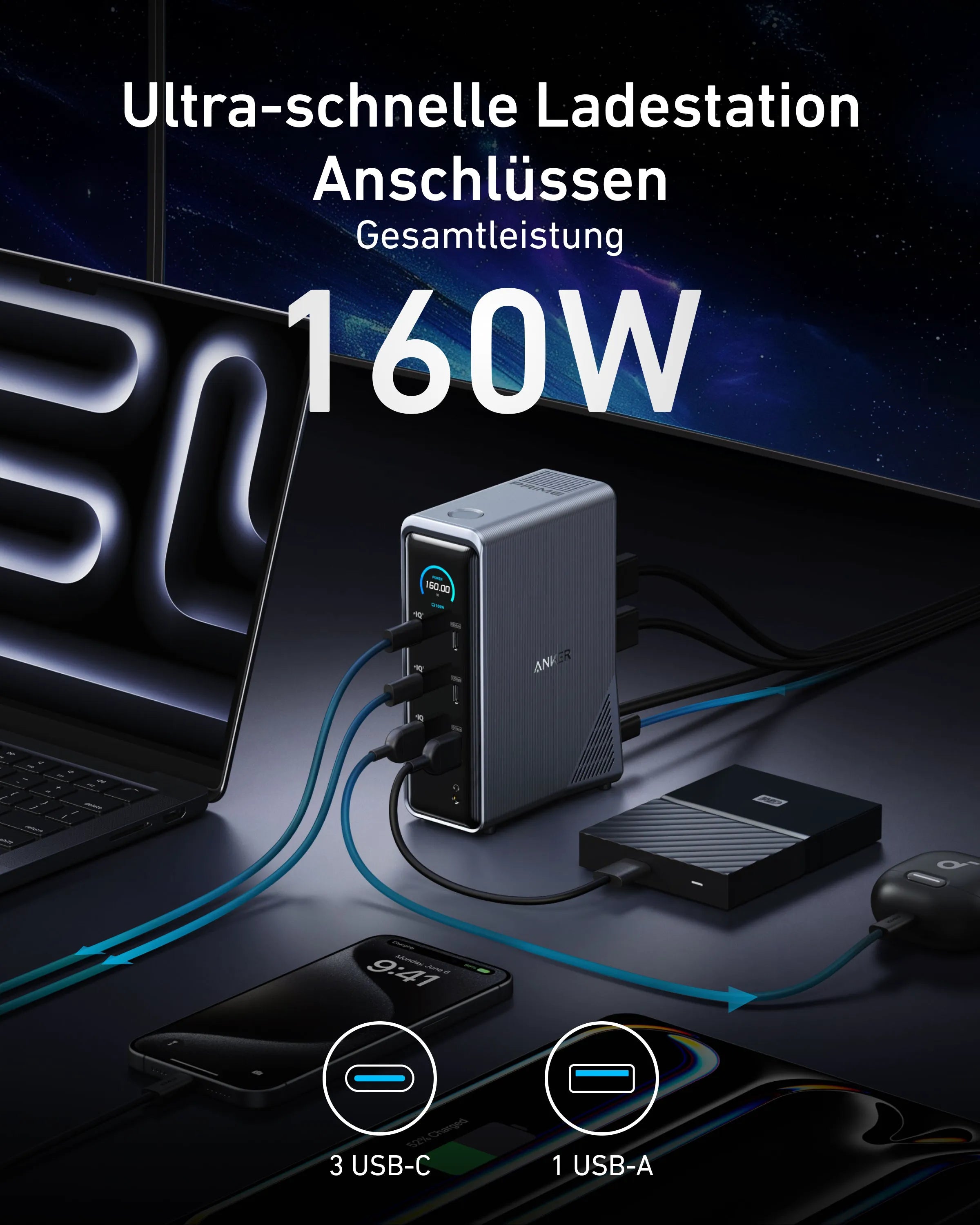 Anker Prime Charging Dock (14-in-1, Dual Display, 160W) + Anker Prime USB-C to USB-C Cable (0.9m, 240W, Upcycled Braided Design) (Members Only)