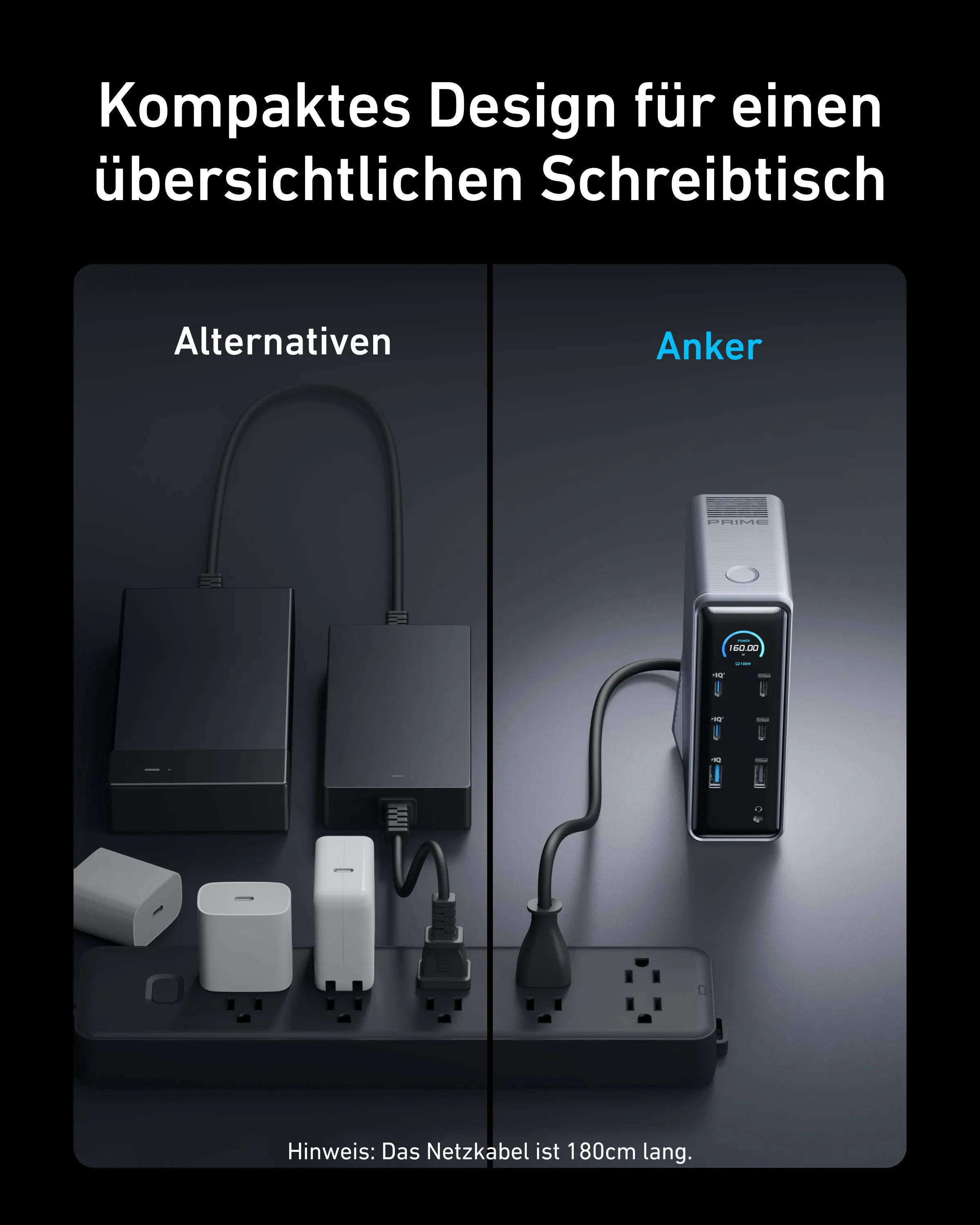 Anker Prime Charging Station (14-in-1, Dual Display, 160W) + Anker Prime USB-C to USB-C Cable (0.9m, 240W, Upcycled Braided Design)
