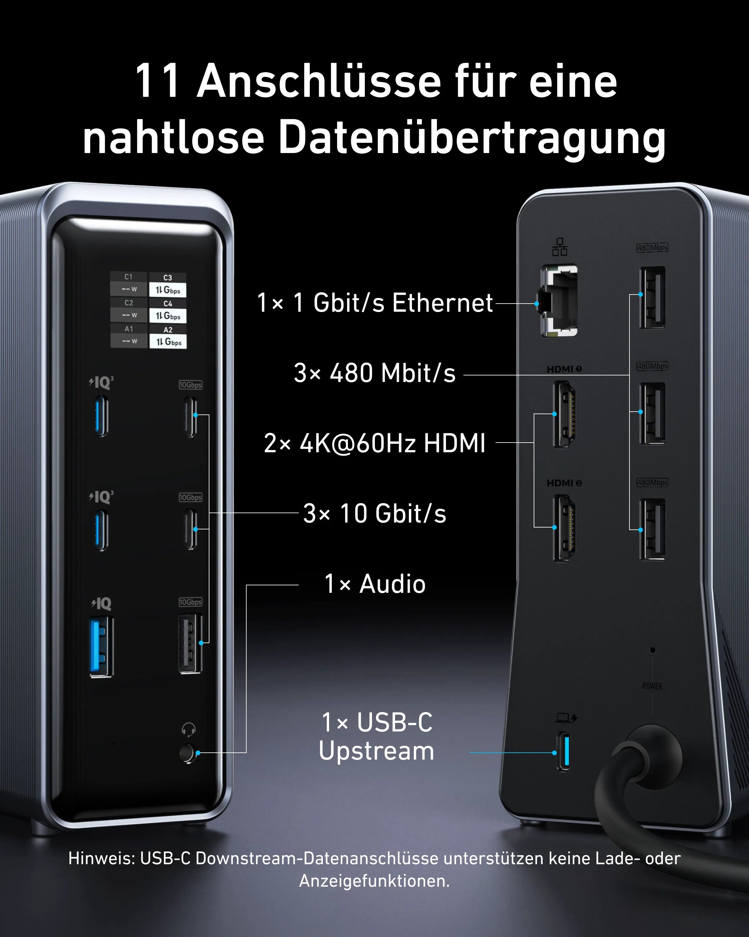 Anker Prime Charging Station (14-in-1, Dual Display, 160W) + Anker Prime USB-C to USB-C Cable (0.9m, 240W, Upcycled Braided Design)