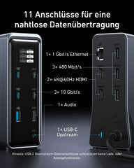 Anker Prime Charging Station (14-in-1, Dual Display, 160W) + Anker Prime USB-C to USB-C Cable (0.9m, 240W, Upcycled Braided Design)