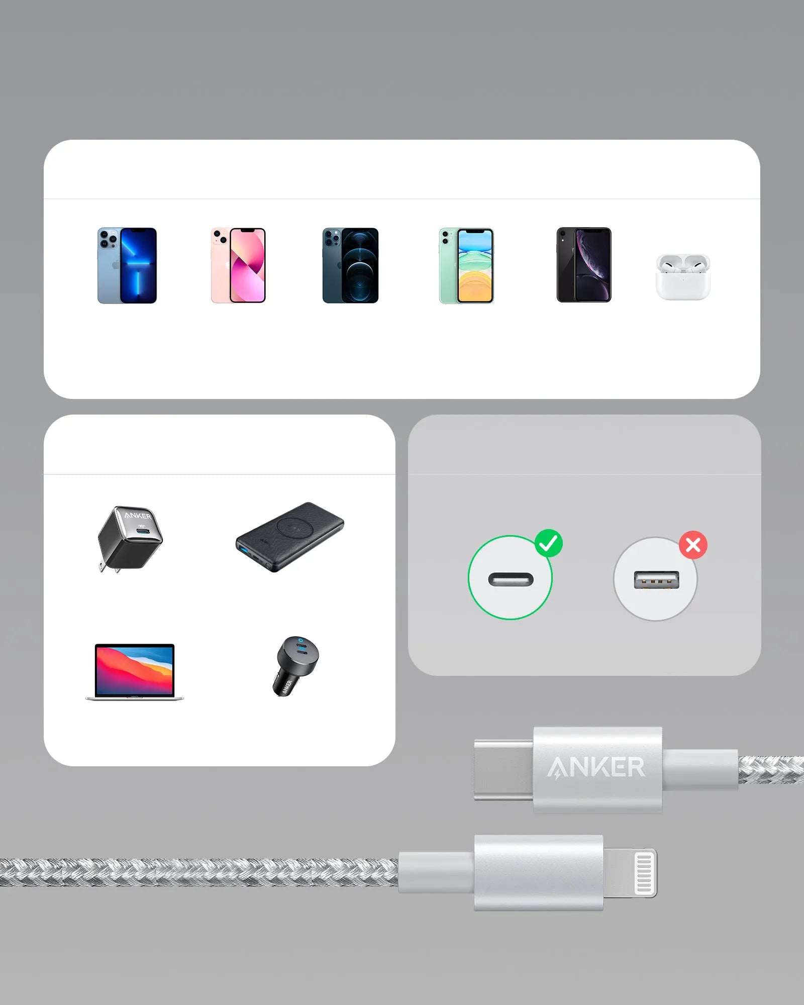 Anker 331 USB-C to Lightning Cable (6ft/10ft Nylon)