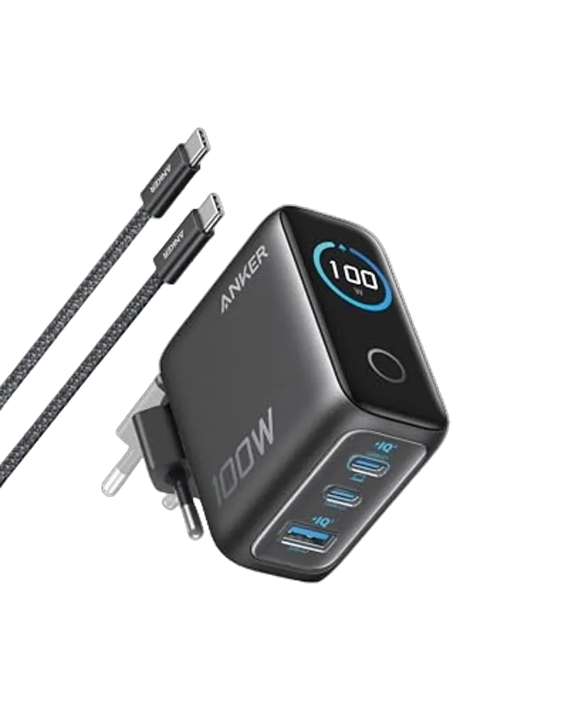 Anker Charger (100W, 3 Ports, Smart Display) with USB-C Cable