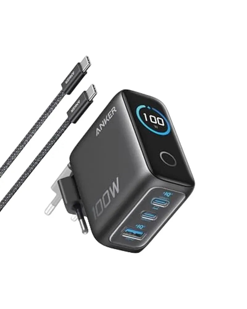 Anker Prime Charger (250W, 6 Ports, GaNPrime) + Anker Charger (100W, 3 Ports, Smart Display) with USB-C Cable