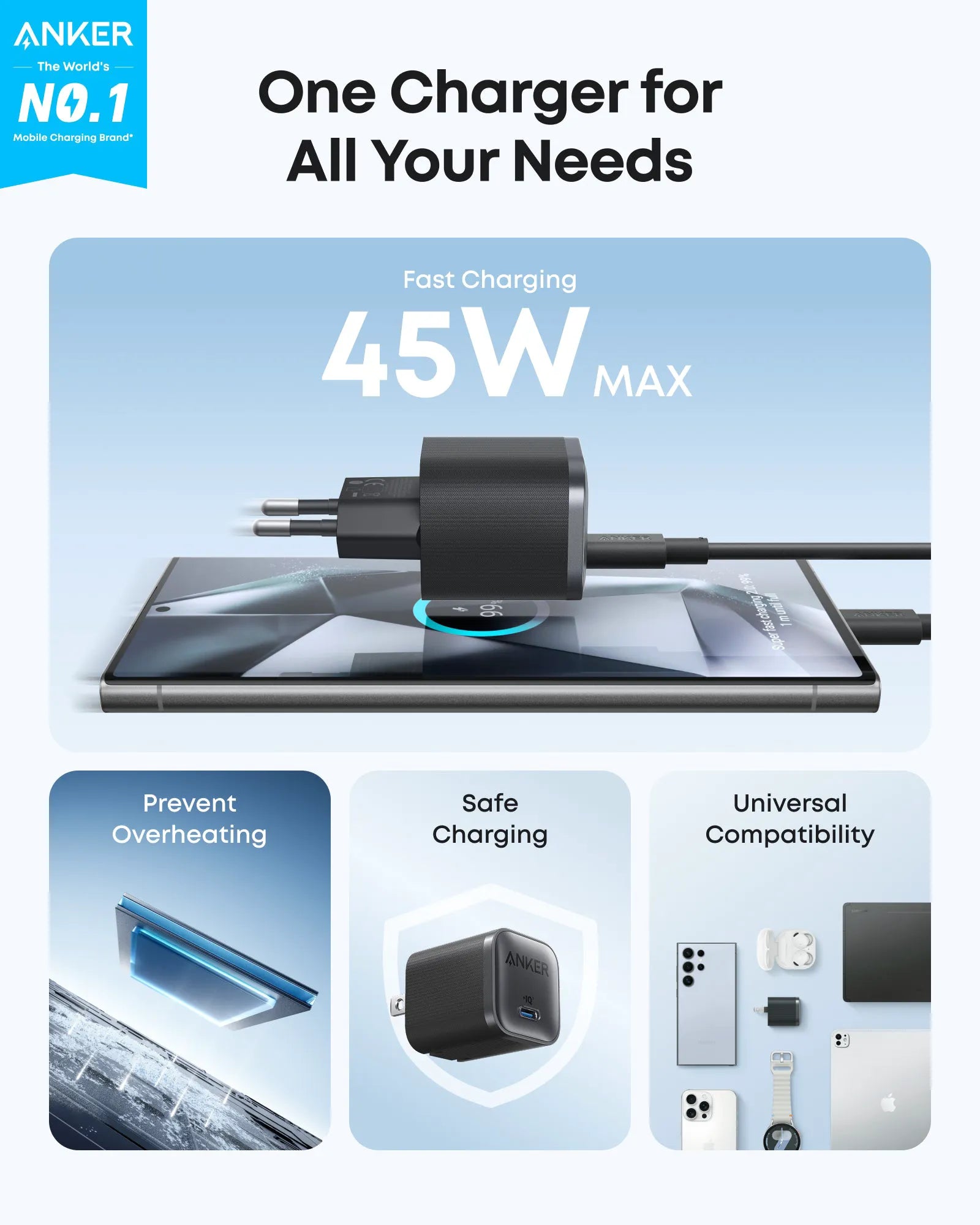 Anker Nano 45W USB-C Charger with USB-C to USB-C Cable