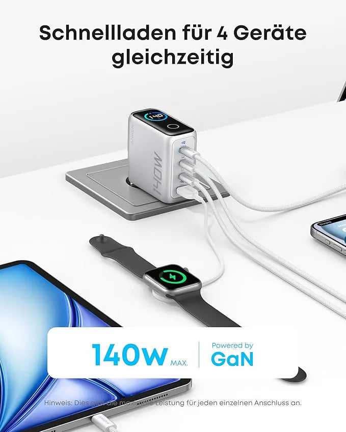 Anker Powerbank (25K, 165W, Built-in + Retractable Cable) + Anker Charger (140W, 4-Port, PD 3.1) with USB-C Cable
