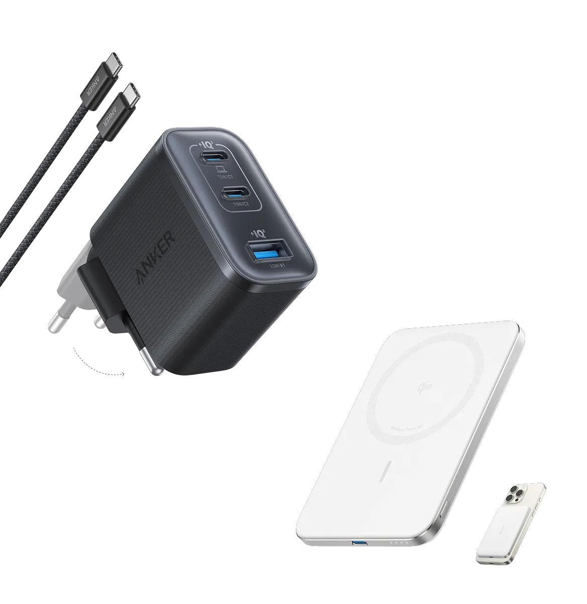 Anker Nano Power Bank (5K, MagGo, Slim) and Anker Nano Charger (70W, 3 Ports)