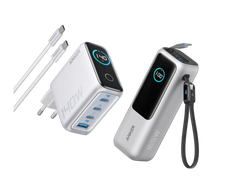 Anker Powerbank (25K, 165W, Built-in + Retractable Cable) + Anker Charger (140W, 4-Port, PD 3.1) with USB-C Cable