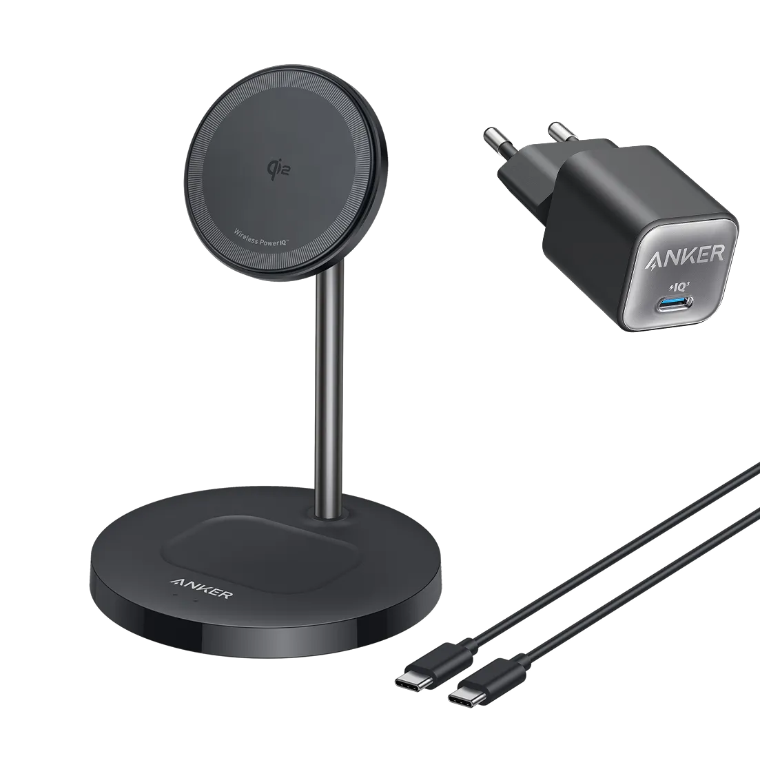 Anker 511 Charger (Nano 3, 30W) and Anker MagGo 2-in-1 Wireless Charging Station, 15W, MagSafe Compatible