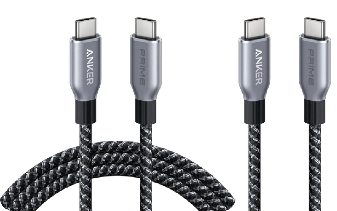 Anker Prime USB-C to USB-C Cable (240W, Upcycled Braided Design, 1.8m) + Anker Prime USB-C to USB-C Cable (240W, Upcycled Braided Design, 0.9m)