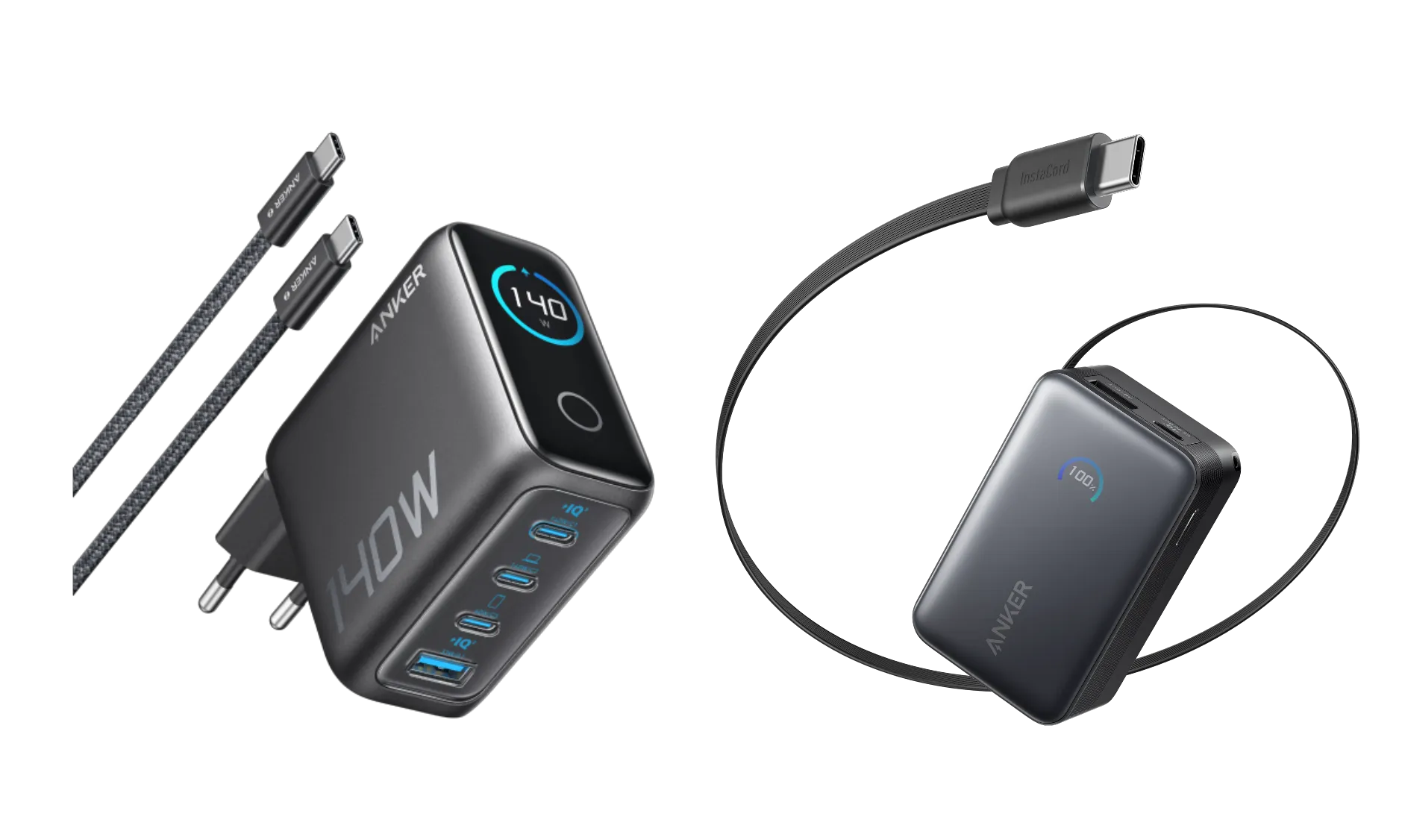 Anker 140W 4-Port USB-C Charger with PD 3.1 & Anker Nano 10K Power Bank with Built-in USB-C Cable