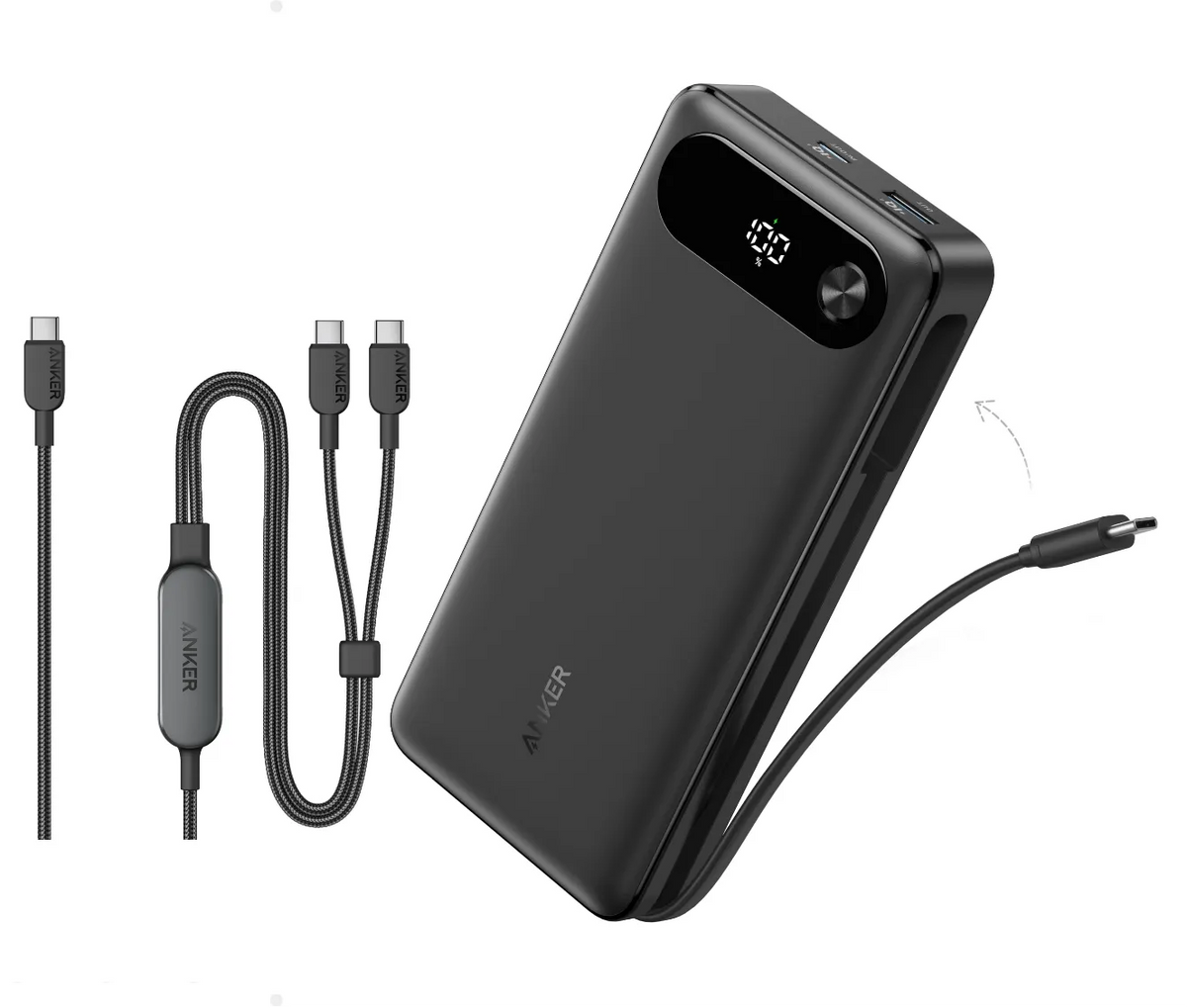 Anker Powerbank (20K, 87W, Built-in USB-C Cable) + Anker 2-in-1 USB-C to USB-C Cable (120cm, 140W, Braided Design)