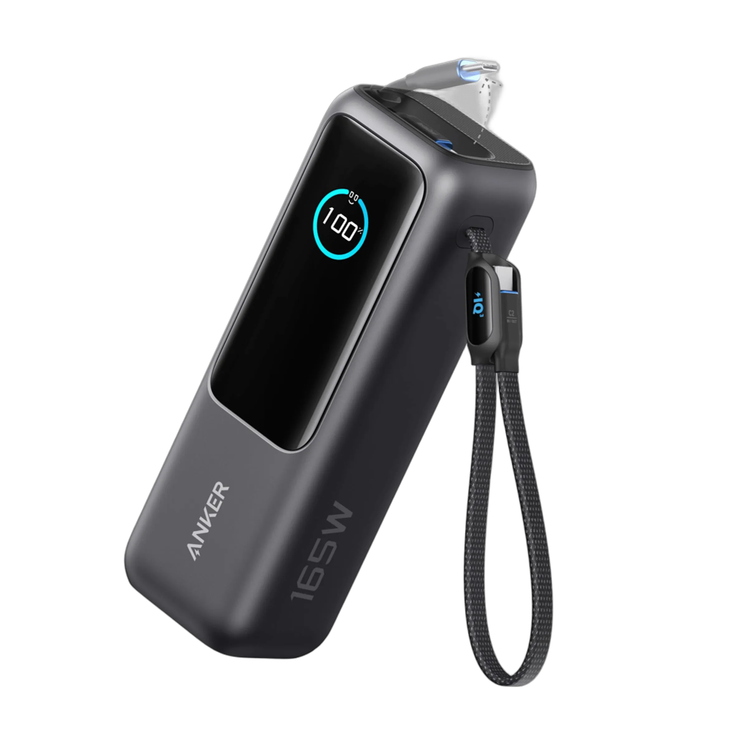 Anker PowerBank for Laptop (25,000 mAh, 165W, Built-in Retractable Cables) + Anker USB-C to USB-C Cable (240W, Recycled Braided)