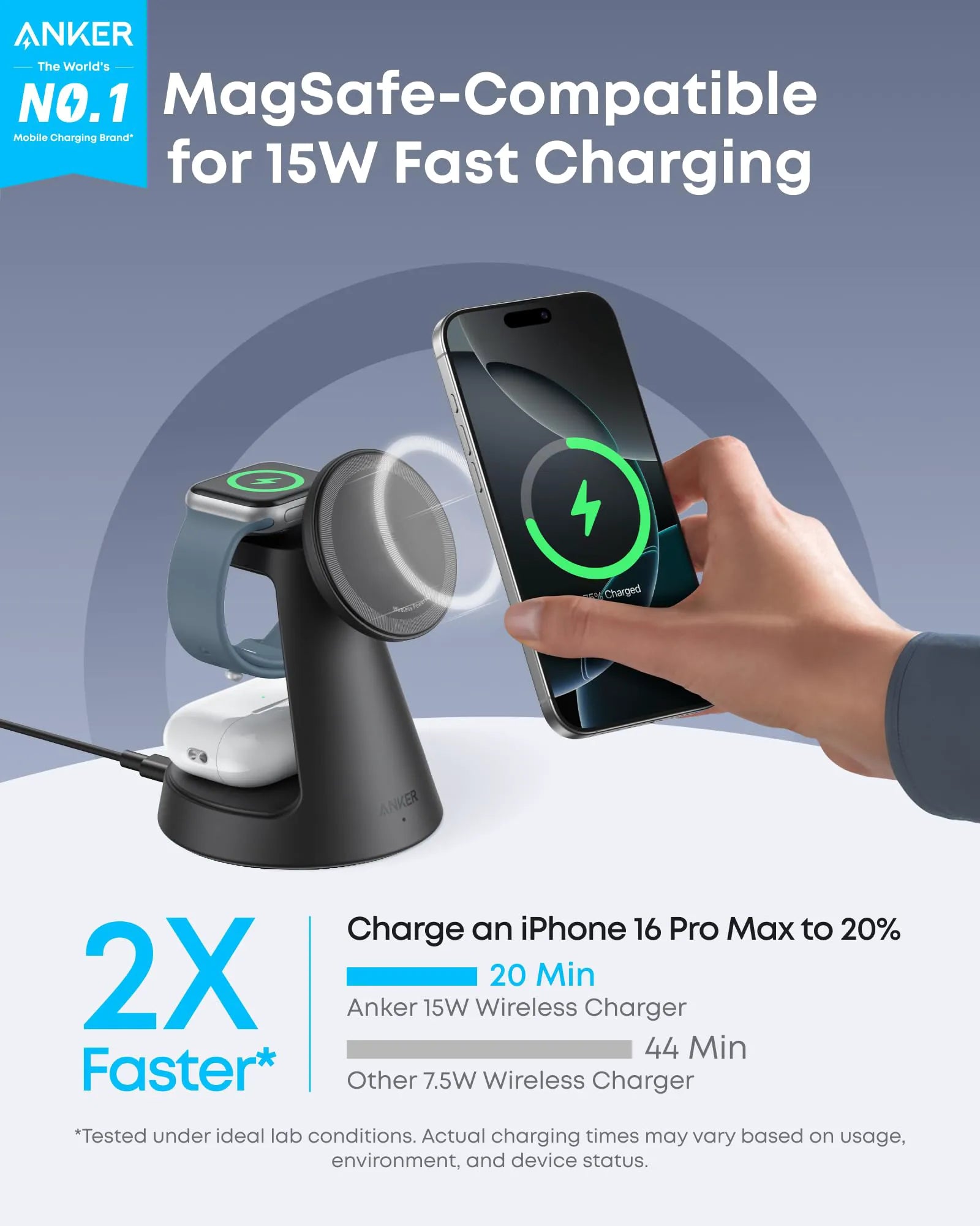Anker MagGo 3-in-1 Wireless Charging Station with Dock Stand