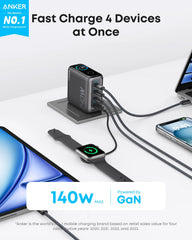 Anker 140W 4-Port USB-C Laptop Charger with PD 3.1 and Nano Travel Adapter (5-in-1, 20W)