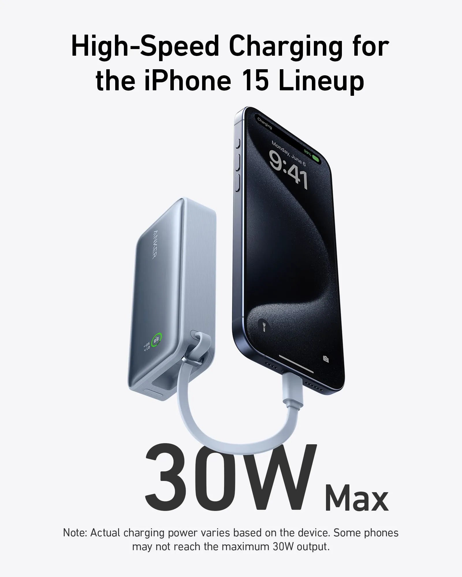 Anker Nano Power Bank (30W, Built-in USB-C Cable)