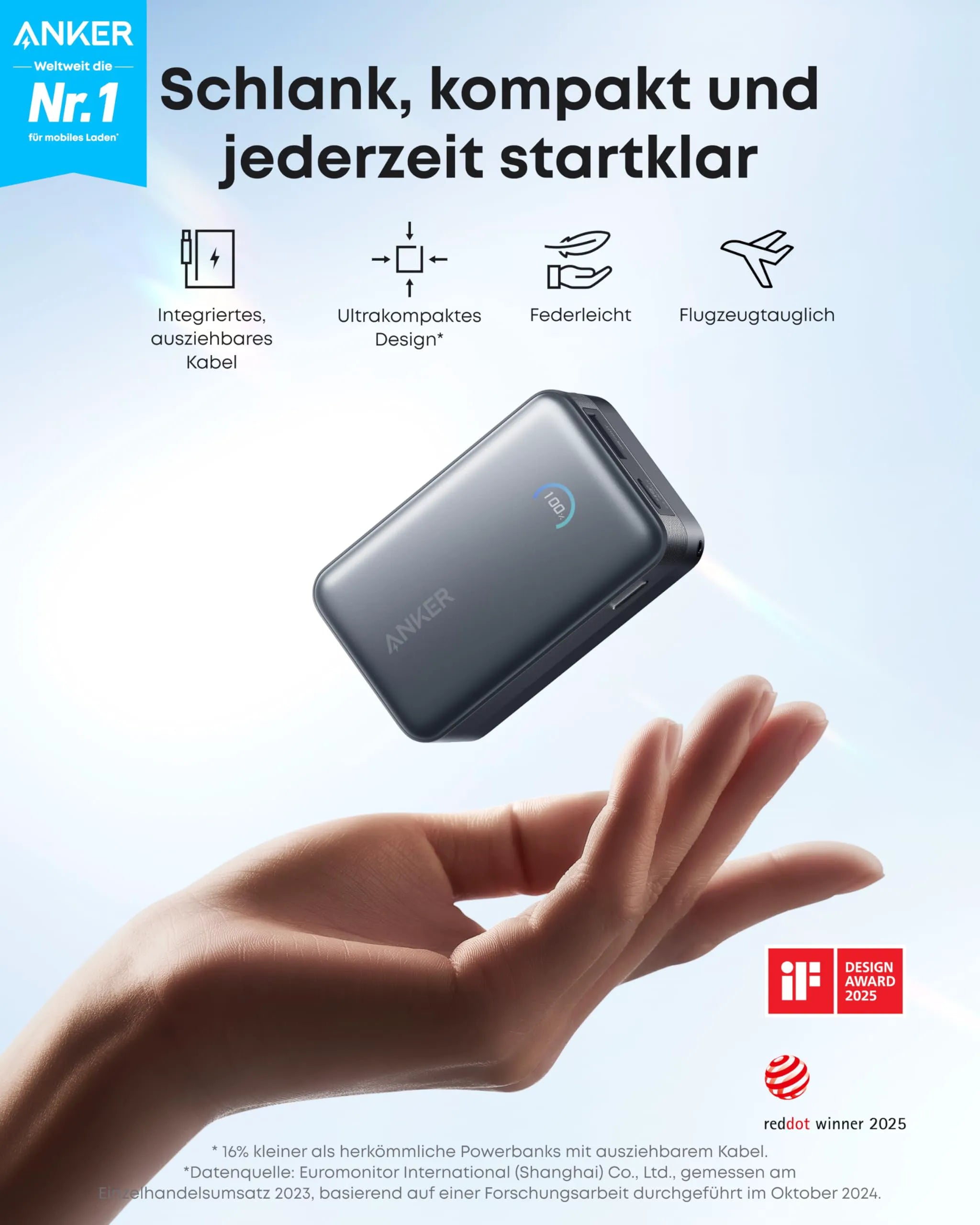 Anker Nano Power Bank (10K, 45W, Built-in Retractable USB-C Cable)