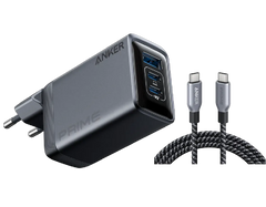 Anker Prime 100W GaN Charger (3 Ports) + Anker Prime 240W USB-C to USB-C Cable (Upcycled Braided Design)