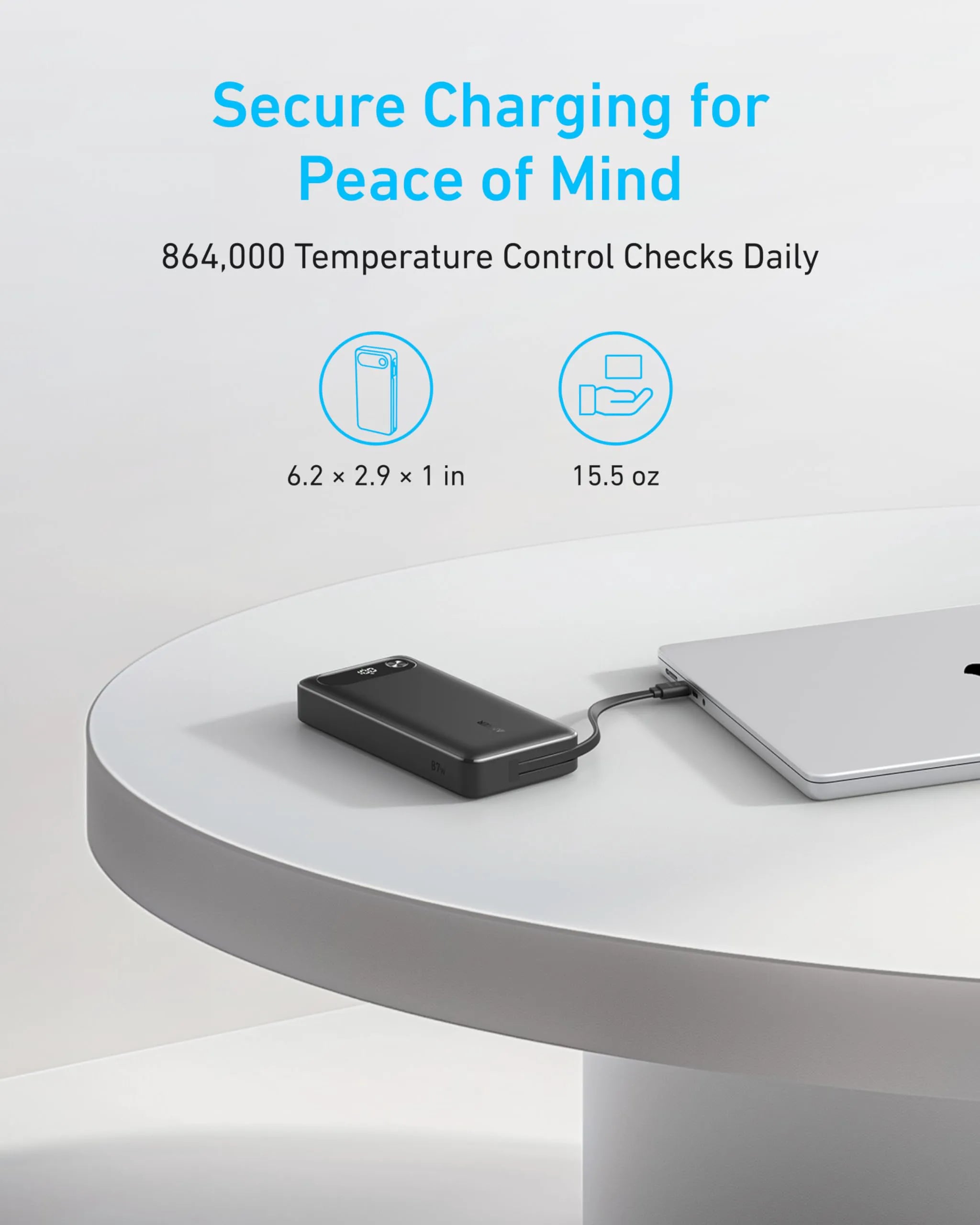 Anker Powerbank (20K, 87W, Built-in USB-C Cable) + Anker 2-in-1 USB-C to USB-C Cable (120cm, 140W, Braided Design)