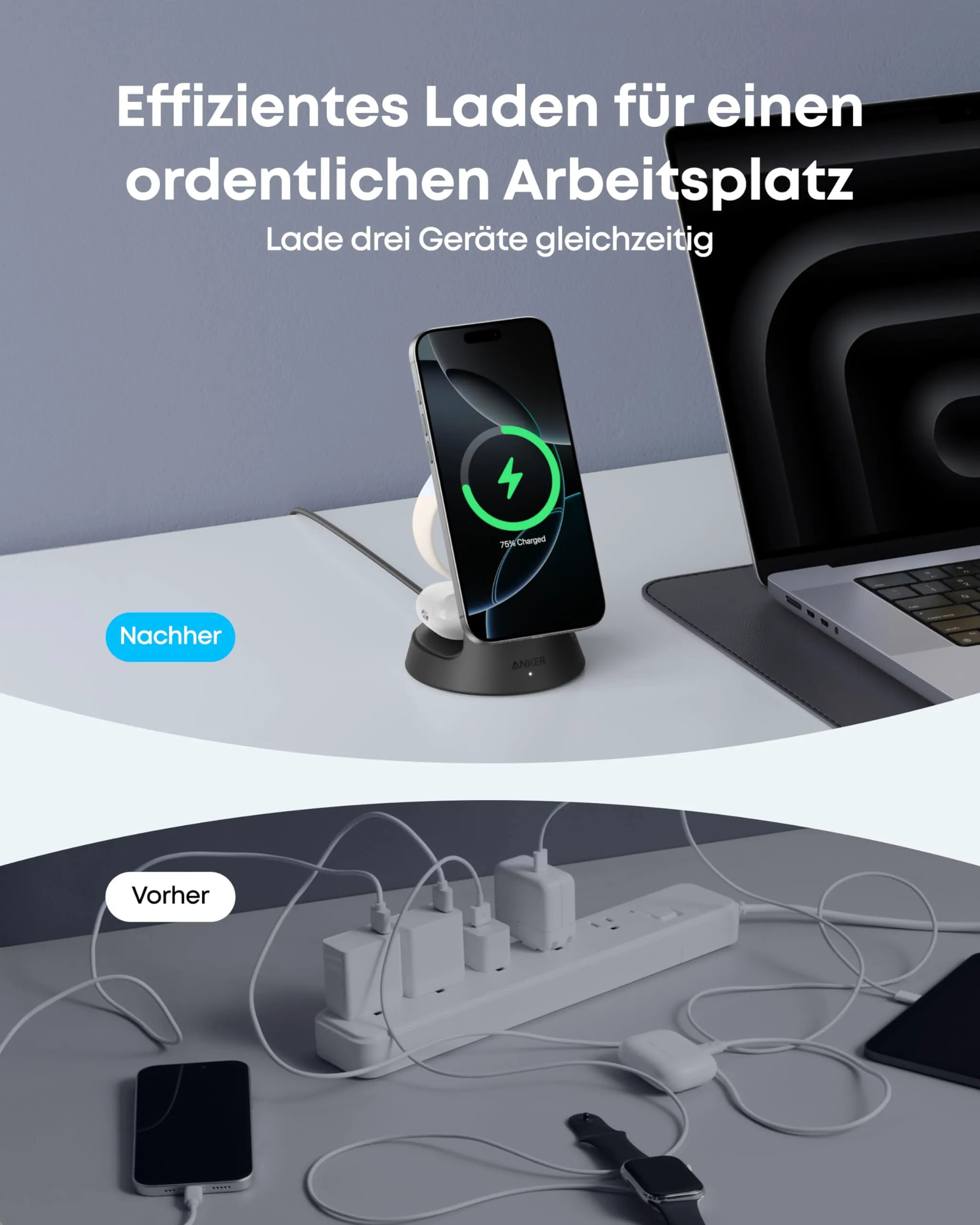 Anker Wireless Charging Station (3-in-1, Magnetic Stand)