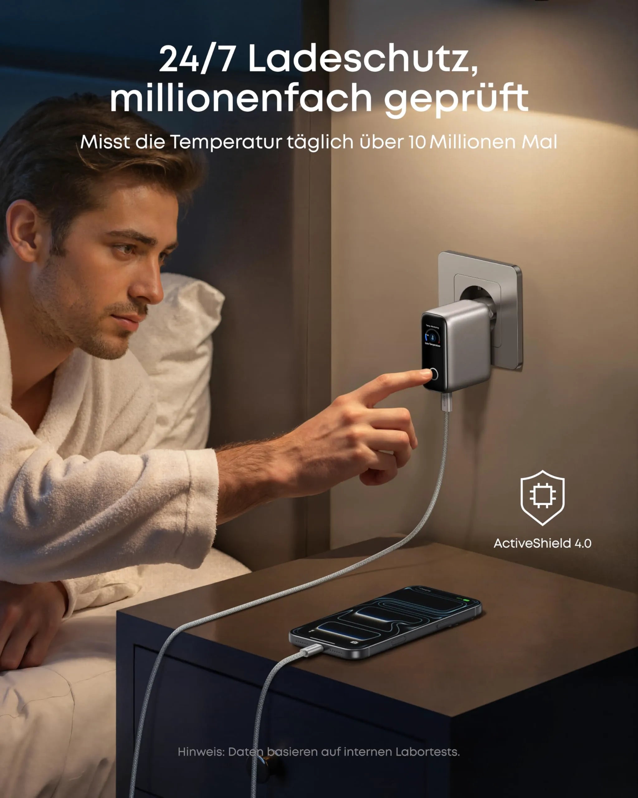 Anker Charger (100W, 3 Ports, Smart Display) with USB-C Cable