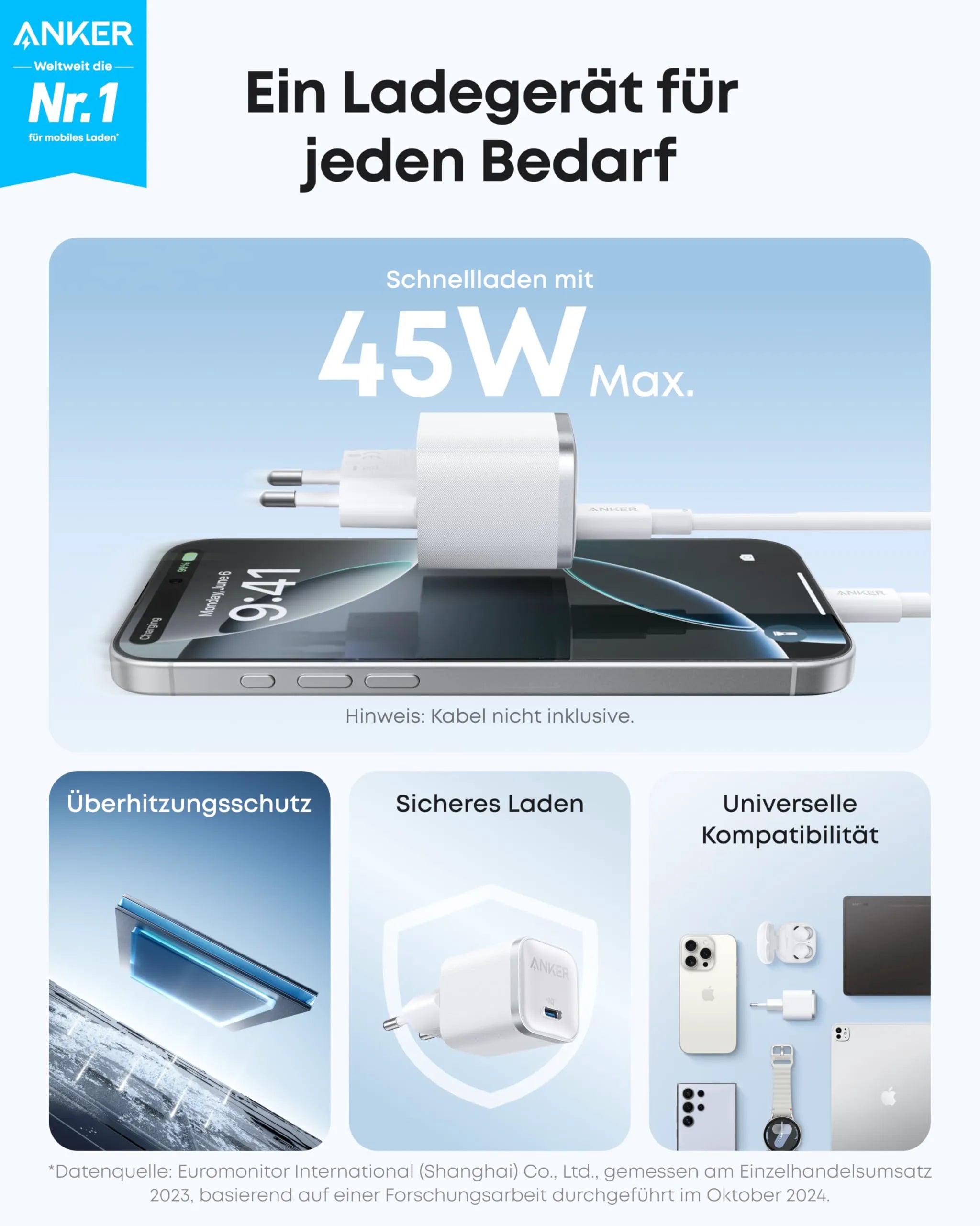 Anker Nano Charger (45W, with 180cm USB-C Cable) - 2 Pack