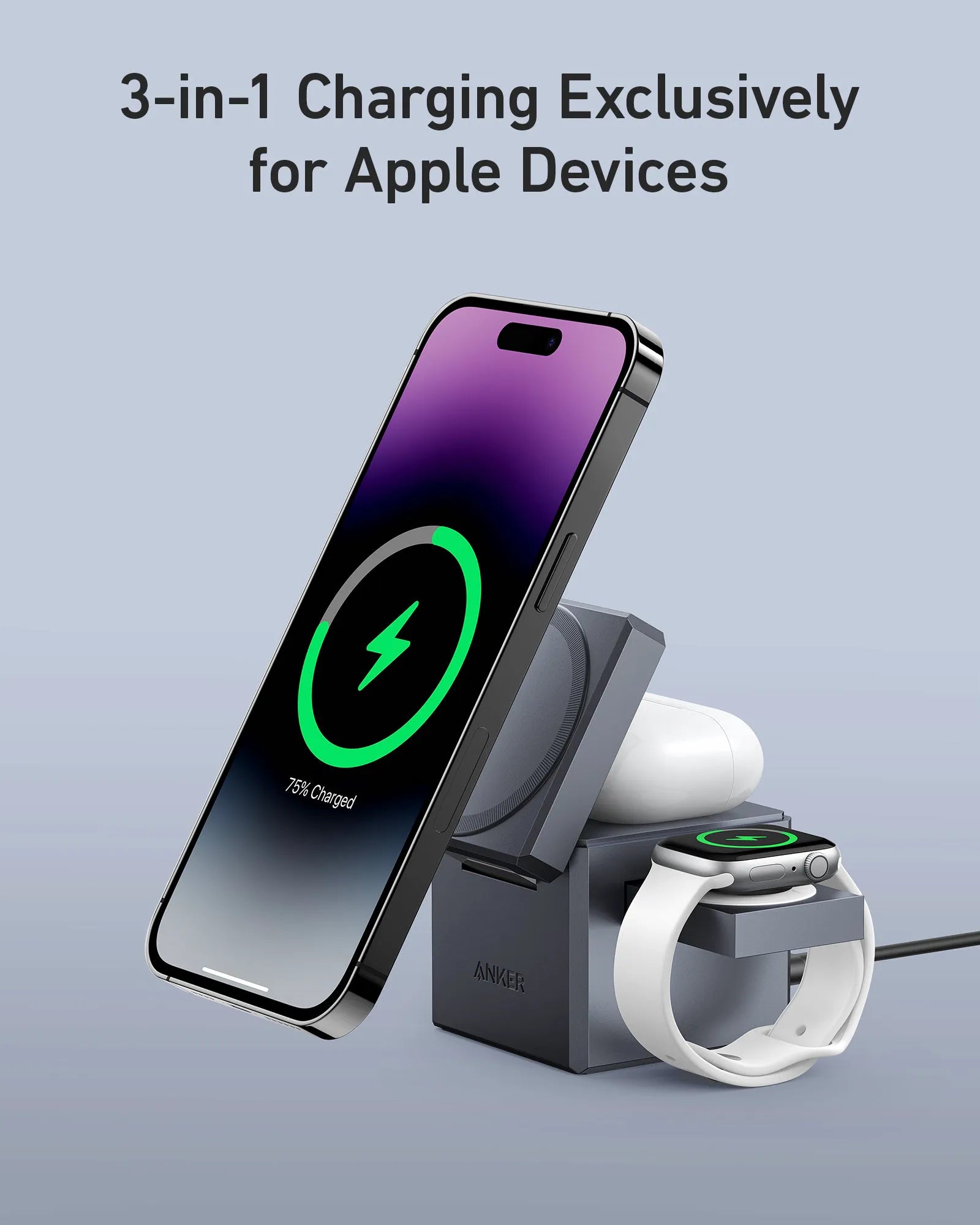 Anker 3-in-1 Charging Cube with MagSafe + Anker Charger (100W, 3 Ports, Smart Display) with USB-C Cable