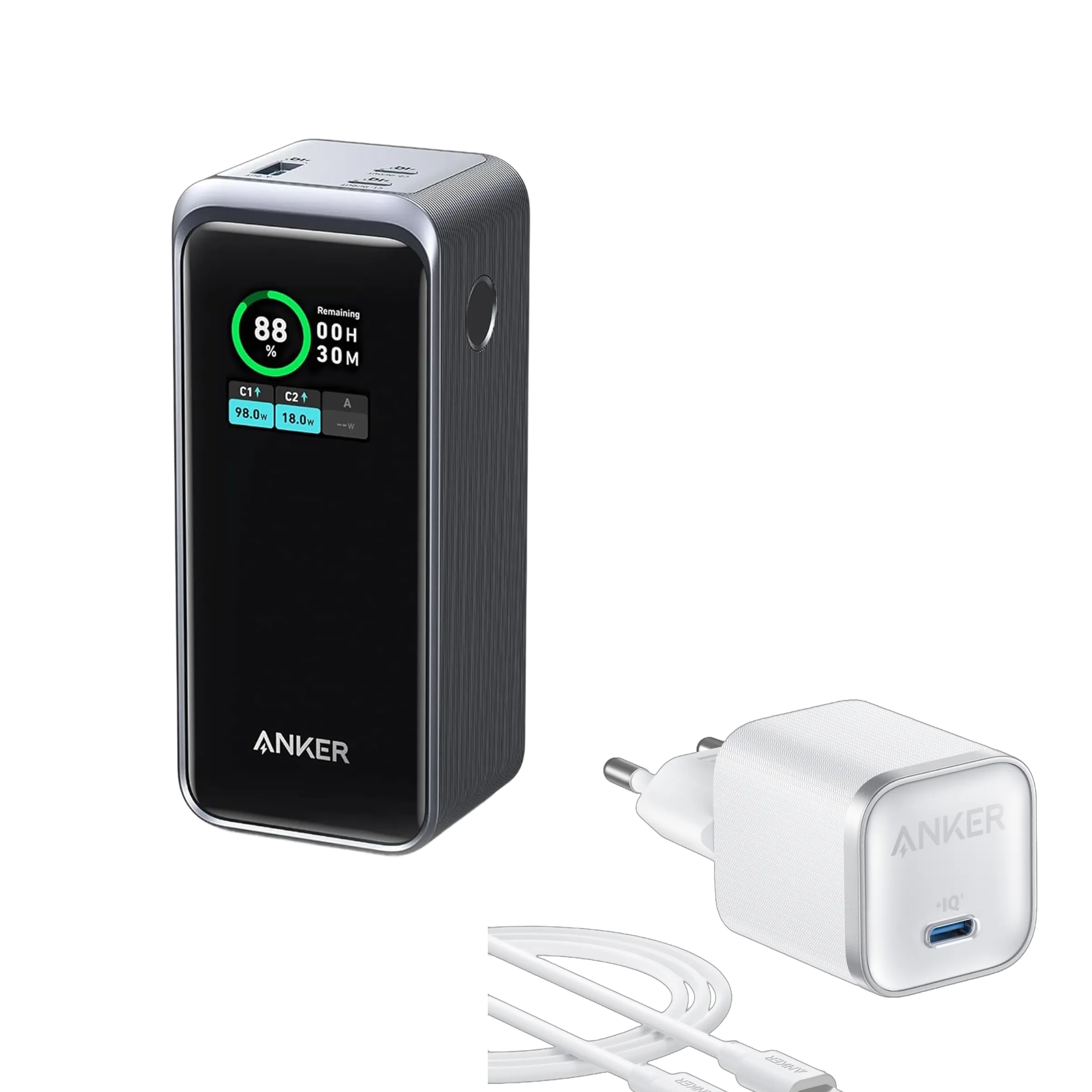 Anker Prime Power Bank 20,000mAh (200W) + Anker Nano Charger (45W) with USB-C to USB-C Cable