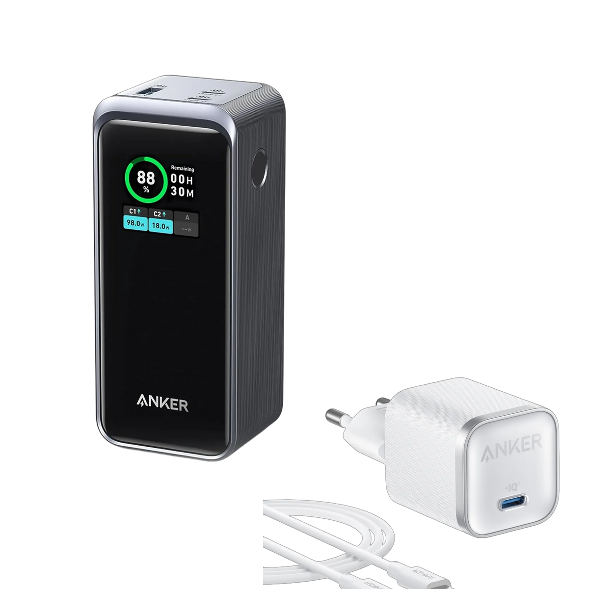 Anker Prime Power Bank 20,000mAh (200W) + Anker Nano Charger (45W) with USB-C to USB-C Cable