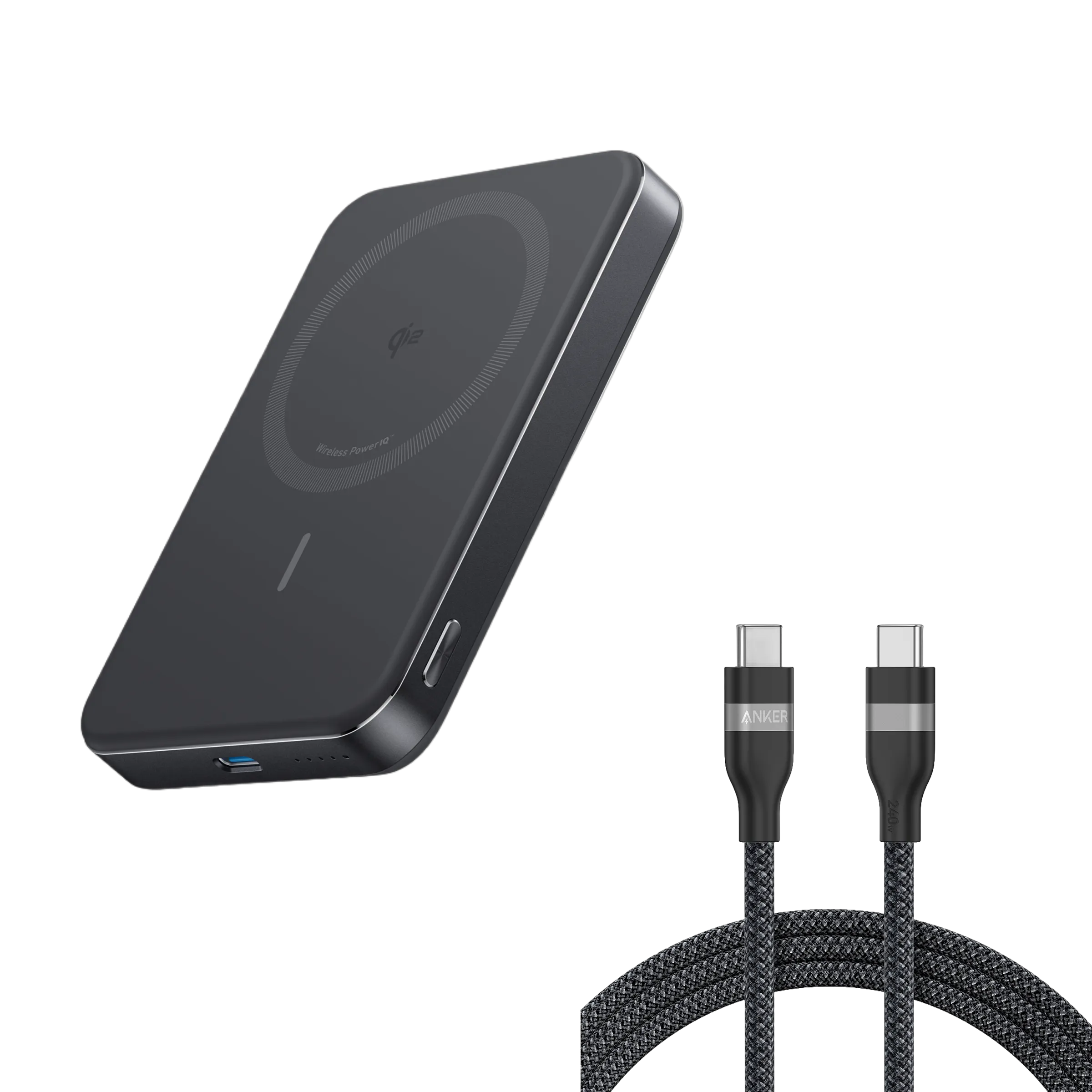 Anker MagGo Power Bank (10K, Slim) with USB-C to USB-C Cable (240W, Upcycled-Braided)