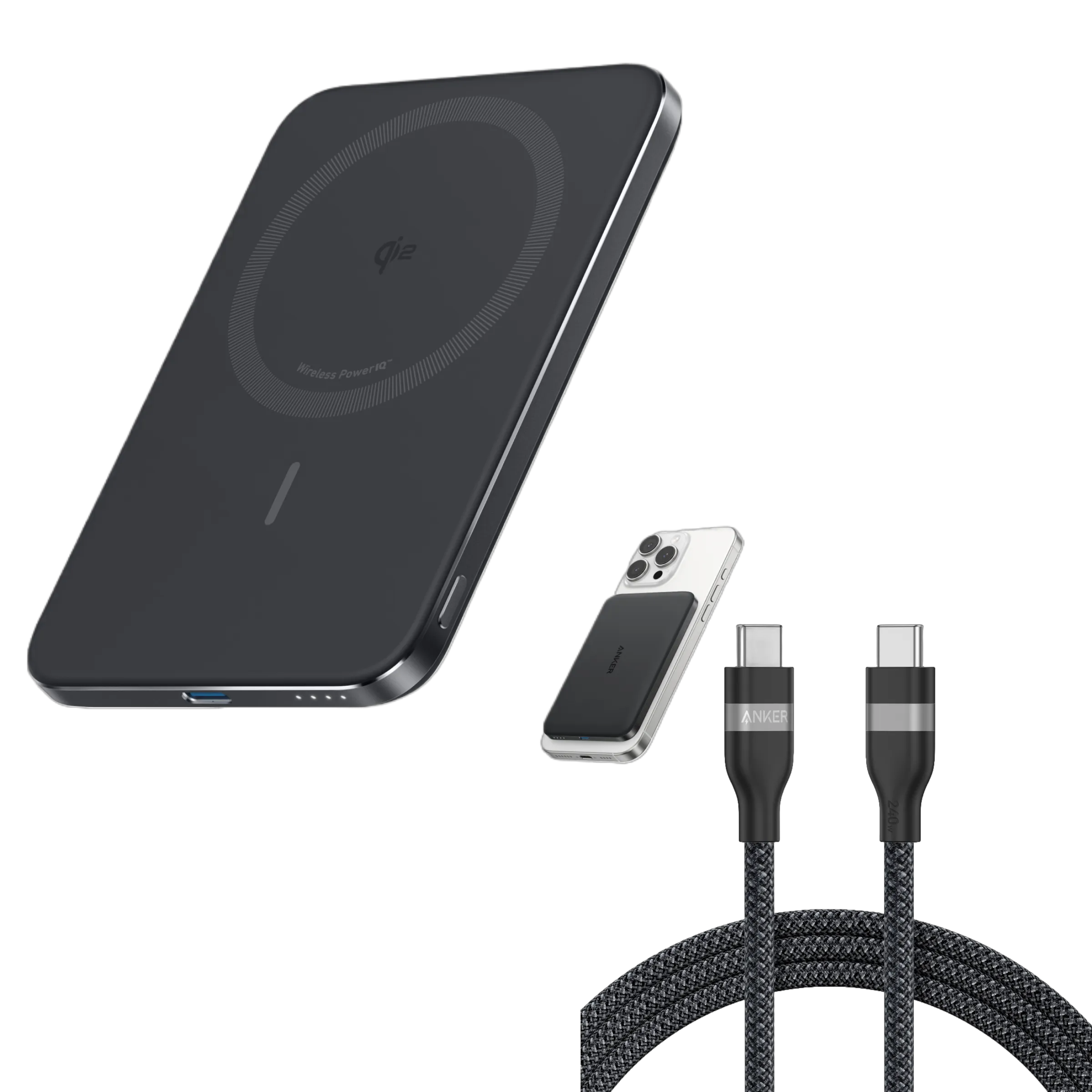 Anker Nano Power Bank (5K, MagGo, Slim) with Anker USB-C to USB-C Cable (240W, Upcycled-Braided)