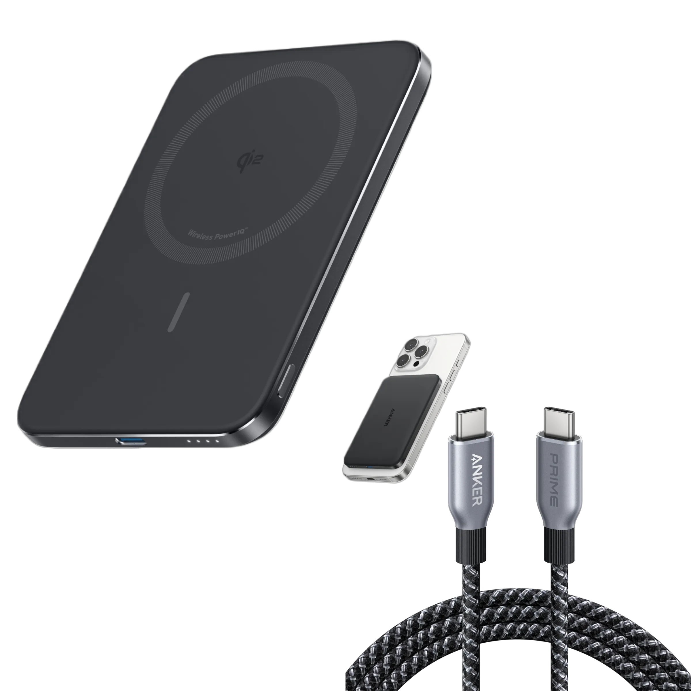 Anker Nano Power Bank (5,000mAh, MagGo, Slim Design) & Anker Prime USB-C to USB-C Cable (240W, Recycled Braided)