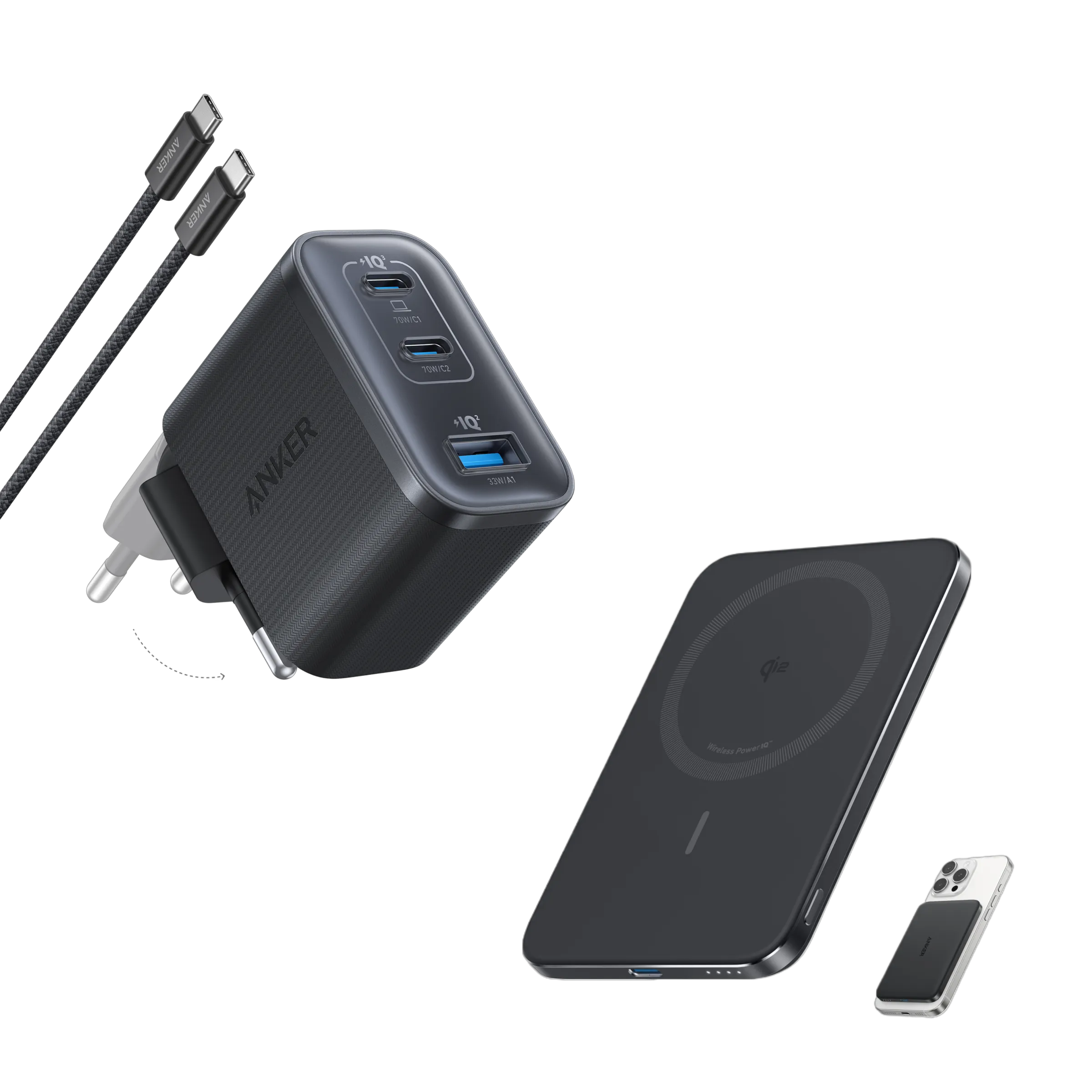 Anker Nano Power Bank (5K, MagGo, Slim) and Anker Nano Charger (70W, 3 Ports)