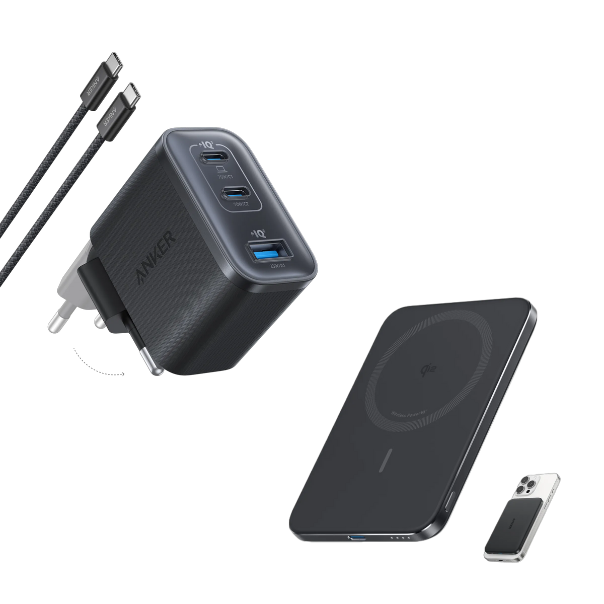 Anker Nano Power Bank (5K, MagGo, Slim) and Anker Nano Charger (70W, 3 Ports)