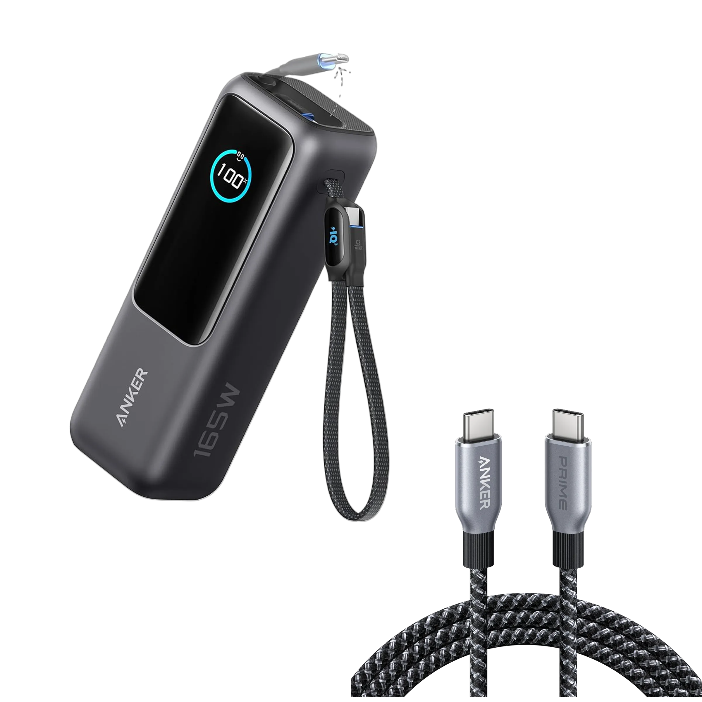 Anker PowerBank for Laptop (25,000 mAh, 165W, Built-in Retractable Cables) + Anker USB-C to USB-C Cable (240W, Recycled Braided)