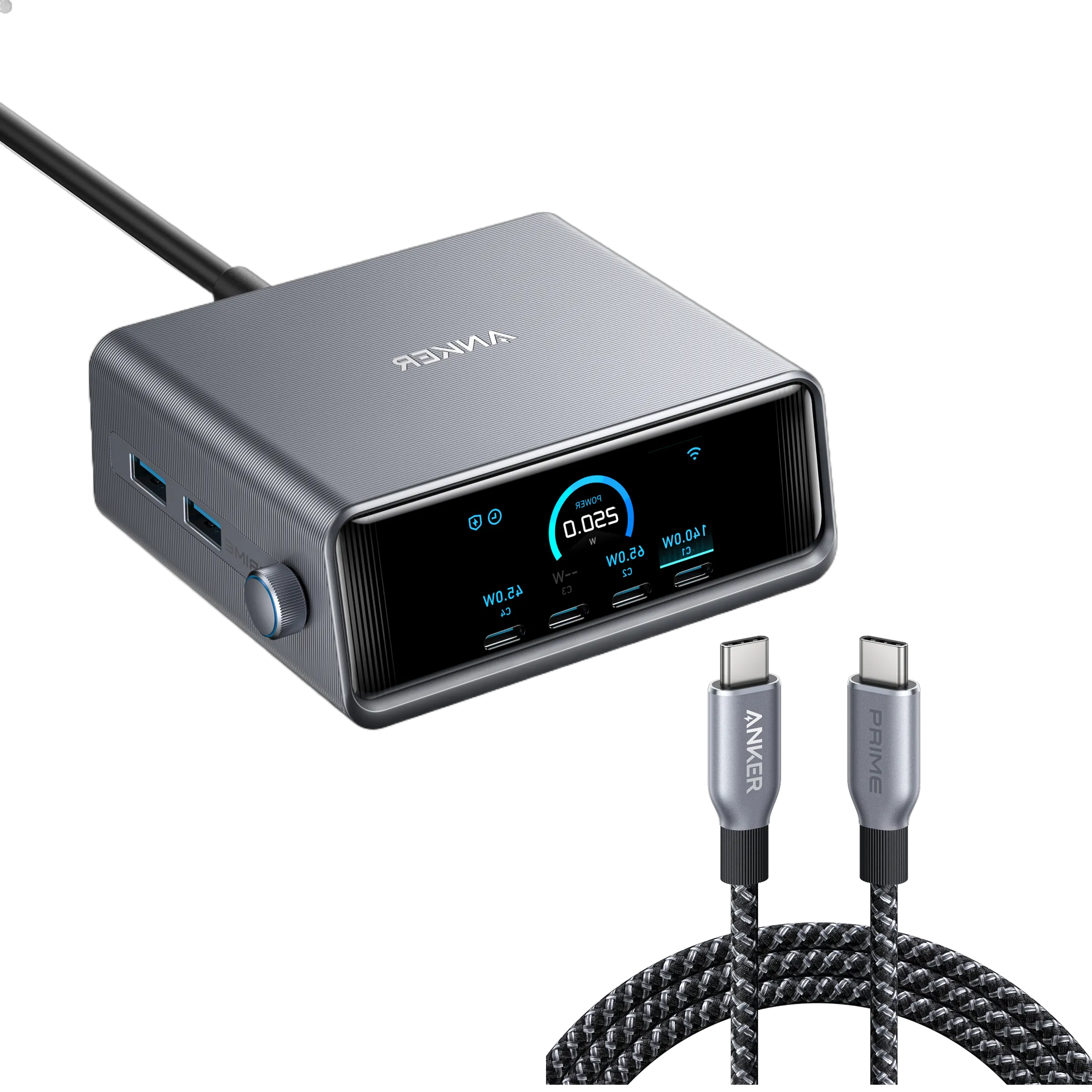 Anker Prime Charger (250W, 6 Ports, GaNPrime) with USB-C to USB-C Cable (240W)