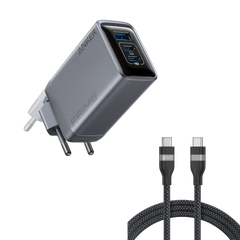 Anker Prime Charger (100W, 3 Ports, GaN) and Anker USB-C to USB-C Cable (240W, Recycled Braided)