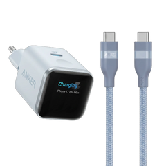 Anker Nano Charger (45W, Smart Display) + Anker USB-C to USB-C Cable (90cm/180cm, 240W, Upcycled Braided)