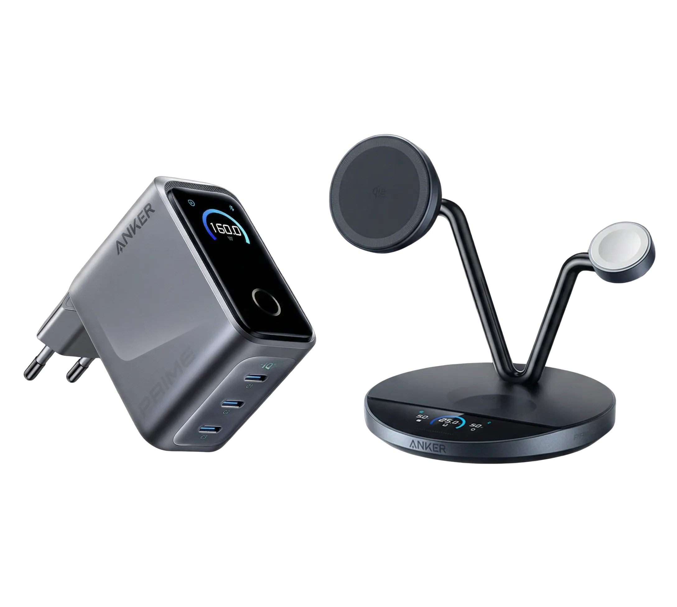 Anker Prime Wireless Charging Station (3-in-1 Stand) + Anker Prime Charger (160W, 3 Ports, GaNPrime)