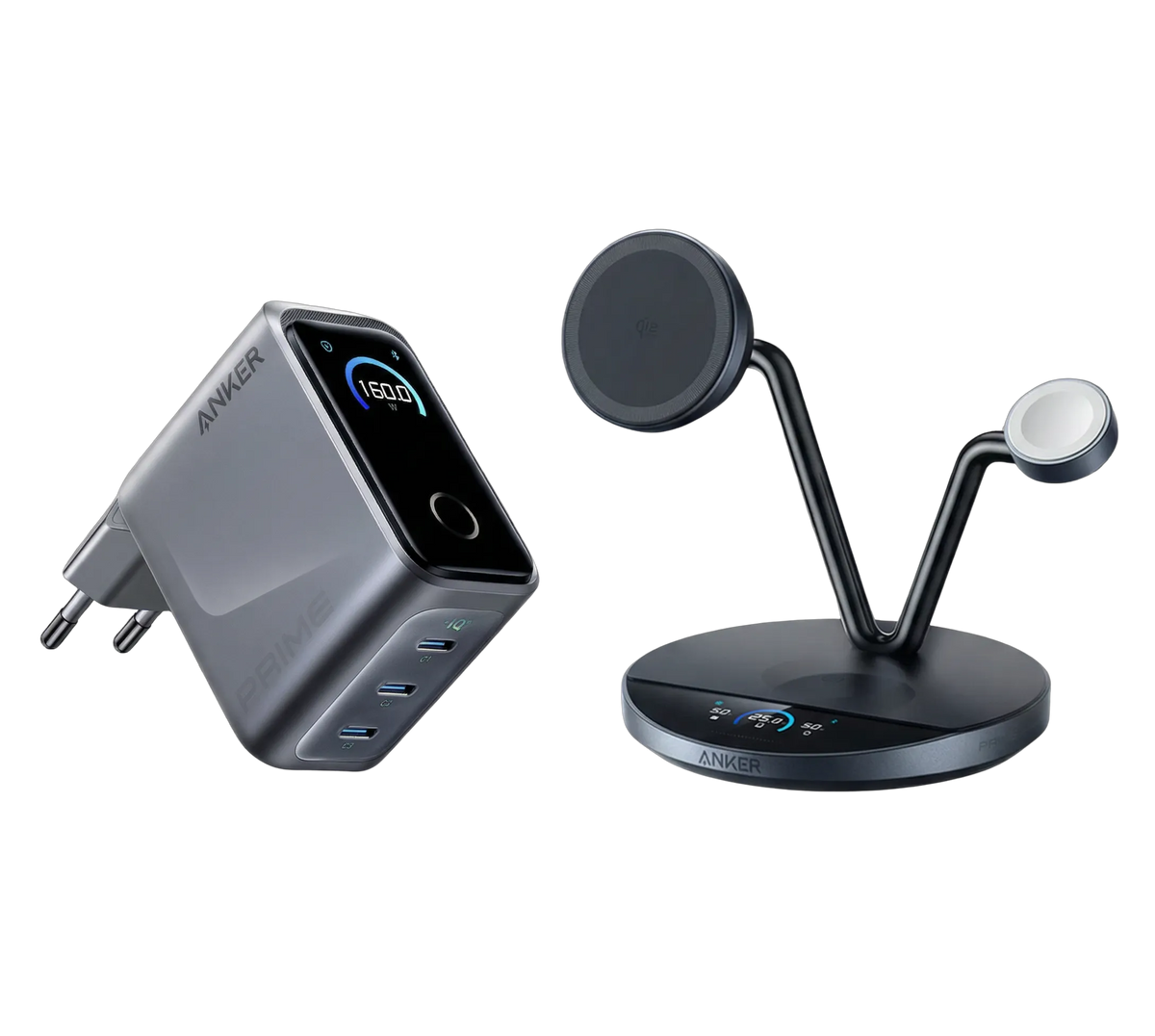 Anker Prime Wireless Charging Station (3-in-1 Stand) + Anker Prime Charger (160W, 3 Ports, GaNPrime)