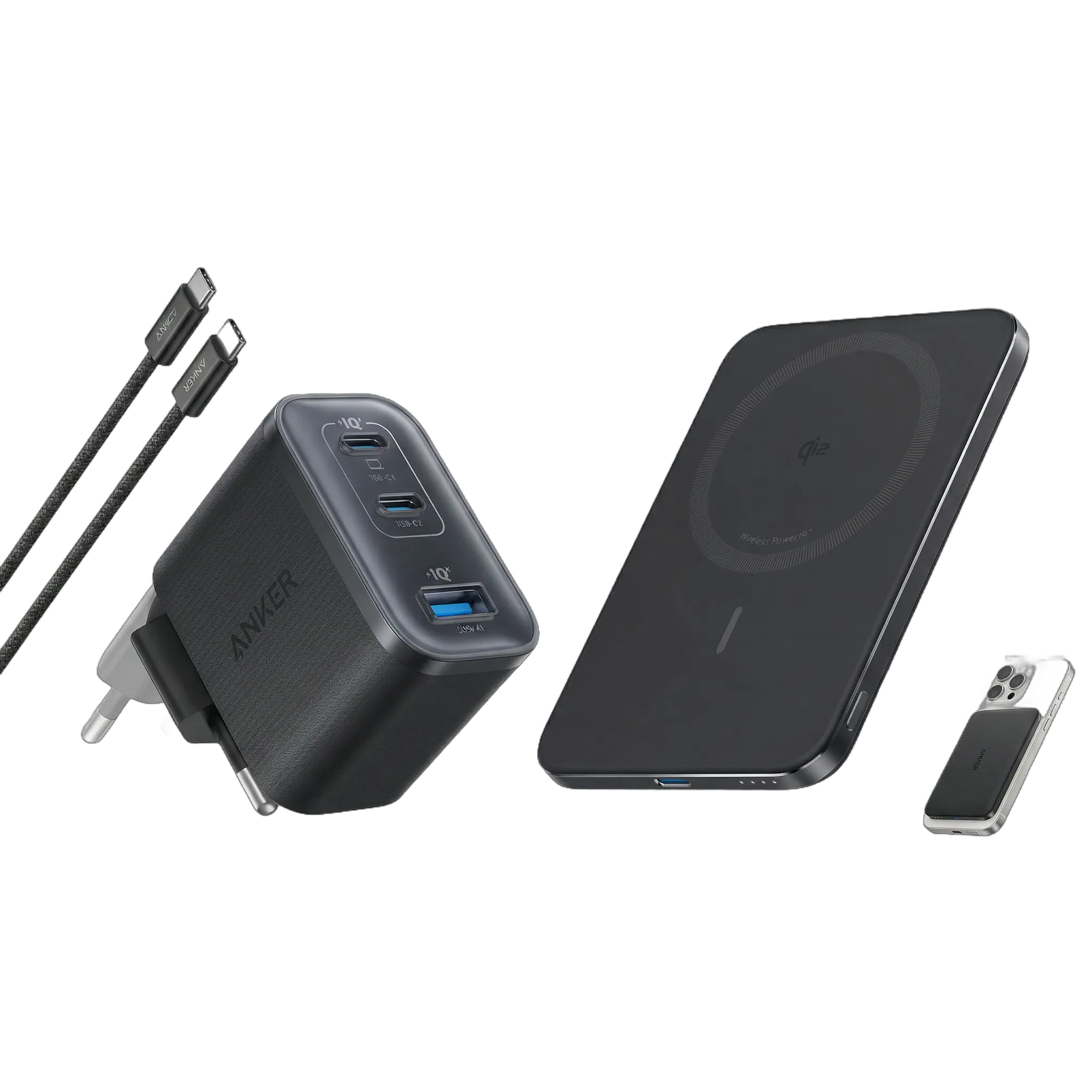Anker Nano Charger (70W, 3 Ports) + Anker Nano Power Bank (5K, Magnetic, Slim)