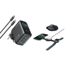 Anker MagGo 3-in-1 Foldable Wireless Charging Pad + 100W 3-Port Charger with Smart Display and USB-C Cable