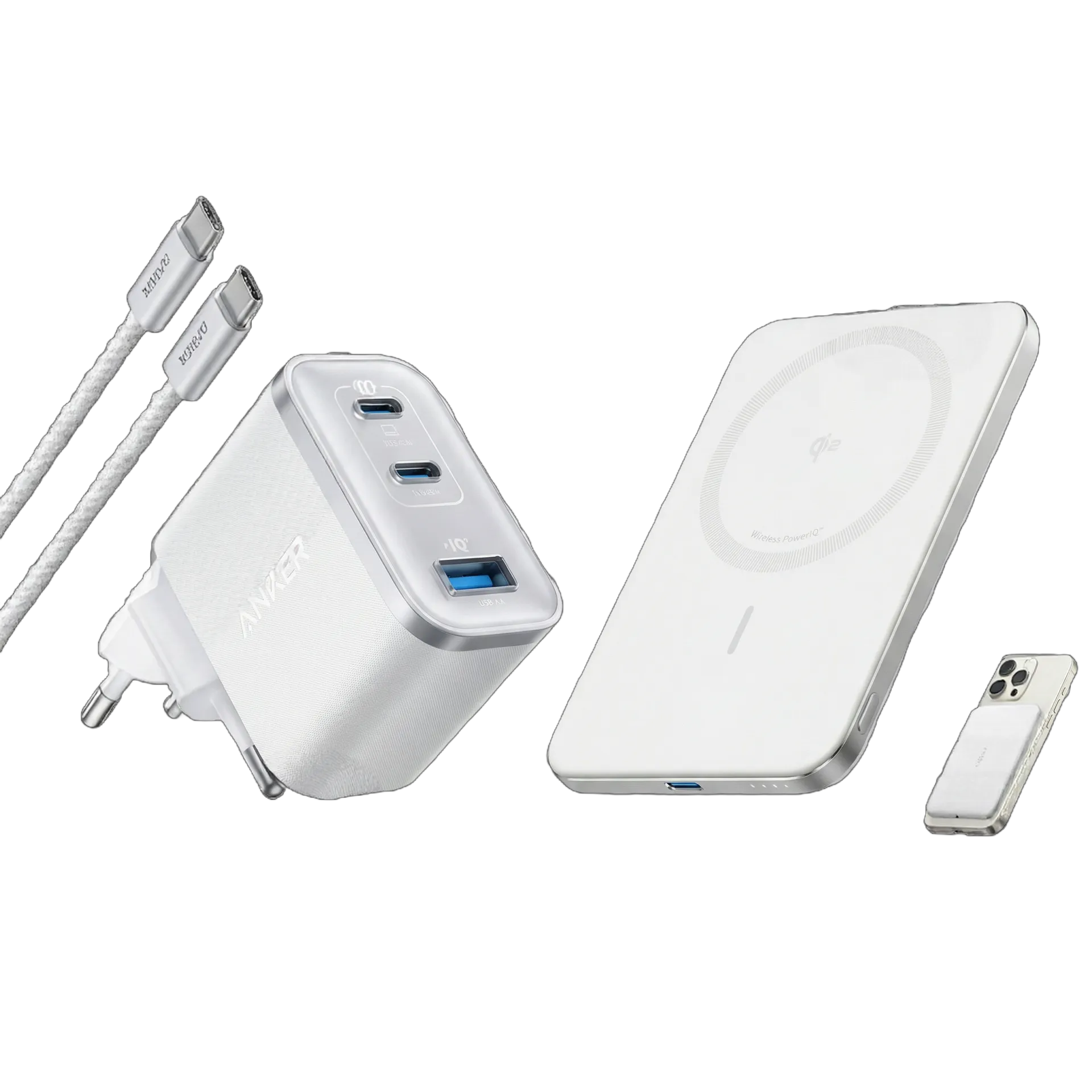 Anker Nano Charger (70W, 3 Ports) + Anker Nano Power Bank (5K, Magnetic, Slim)